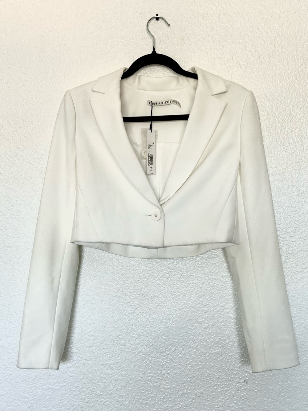 Alice + Olivia White Cropped Single-Button Blazer NWT w/ some stains